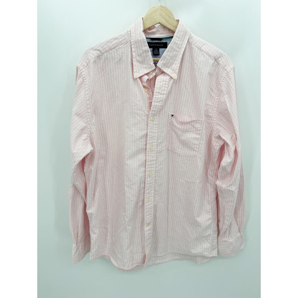 Tommy Hilfiger Pink Striped Cotton Button Down Shirt Mens Sz L Preppy Old Money